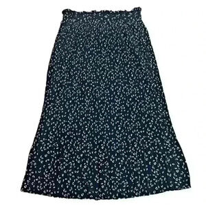 Ces Femme Black Ditsy Pleated Midi Skirt Large